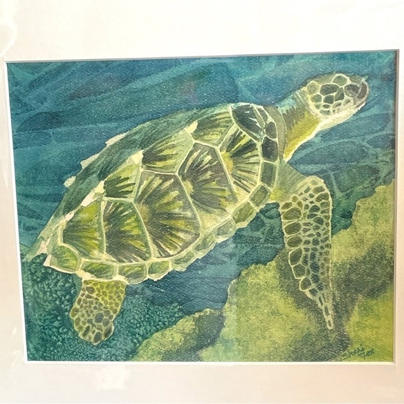 Sea Turtle print, nicely matted and ready to frame, 14 x 11 inches including mat - Picture 2 of 3